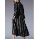 Plus Size Stripe Crew Neck Long Sleeve Women Cotton Dress