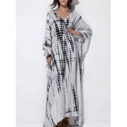 Plus Size Trendy Printed V-neck Batwing Sleeve Kaftan Maxi Dress