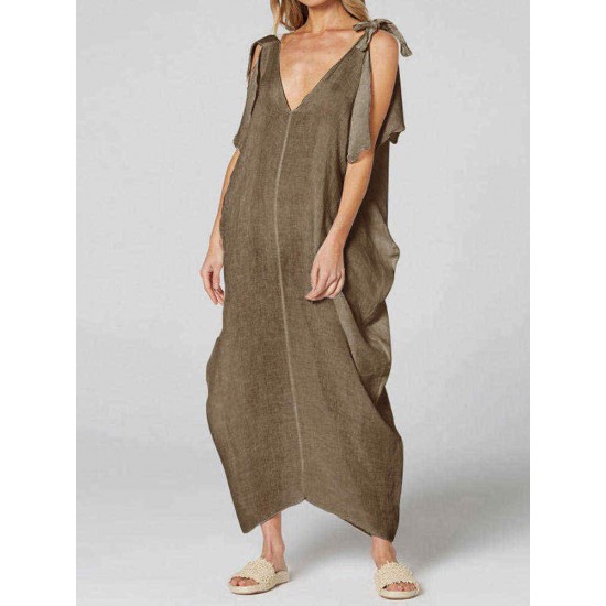 Plus Size V-neck Holiday Women Kaftan Baggy Dress