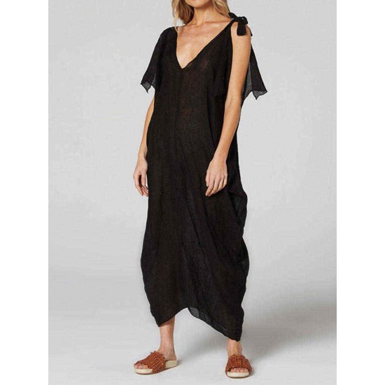 Plus Size V-neck Holiday Women Kaftan Baggy Dress