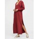 Plus Size V-neck Long Sleeve Side Split Hooded Sweatshirt Dress for Women