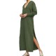 Plus Size V-neck Long Sleeve Side Split Hooded Sweatshirt Dress for Women