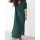 Plus Size V-neck Long Sleeve Solid Color Side Split Maxi Dress