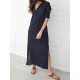 Plus Size V-neck Long Sleeve Solid Color Side Split Maxi Dress