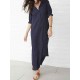 Plus Size V-neck Long Sleeve Solid Color Side Split Maxi Dress