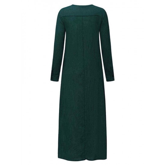 Plus Size V-neck Long Sleeve Solid Color Side Split Maxi Dress