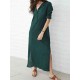 Plus Size V-neck Long Sleeve Solid Color Side Split Maxi Dress