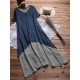 Plus Size V-neck Short Sleeves Double Layers Patchwork Maxi Dress