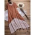 Plus Size V-neck Short Sleeves Double Layers Patchwork Maxi Dress