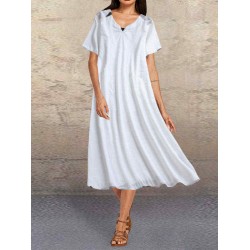 Plus Size V-neck Splice Pocket Casual Dress