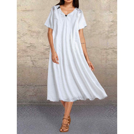 Plus Size V-neck Splice Pocket Casual Dress