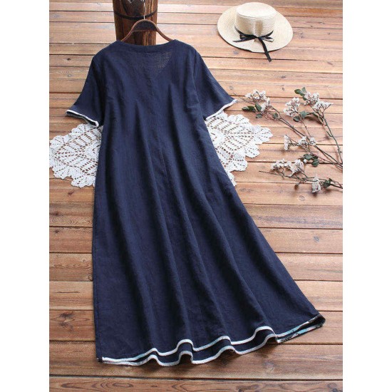 Plus Size V-neck Splice Pocket Casual Dress