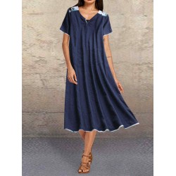 Plus Size V-neck Splice Pocket Casual Dress