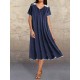 Plus Size V-neck Splice Pocket Casual Dress