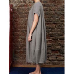 Plus Size Vintage Crew Neck Short Sleeve Baggy Dress