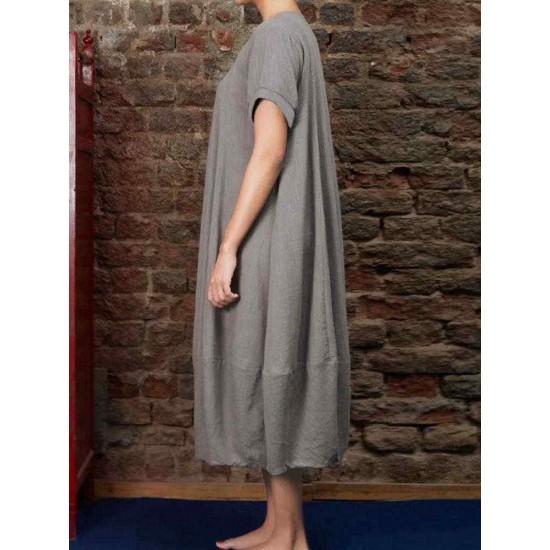 Plus Size Vintage Crew Neck Short Sleeve Baggy Dress