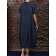 Plus Size Vintage Crew Neck Short Sleeve Baggy Dress