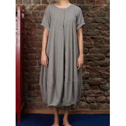 Plus Size Vintage Crew Neck Short Sleeve Baggy Dress
