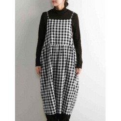 Plus Size Vintage Plaid Spaghetti Straps Women Dress