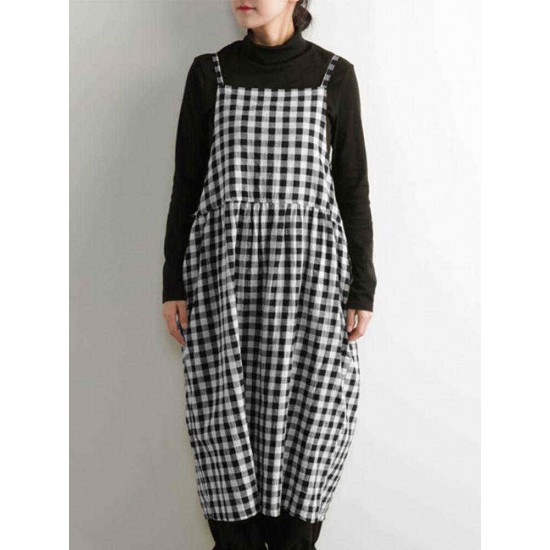 Plus Size Vintage Plaid Spaghetti Straps Women Dress