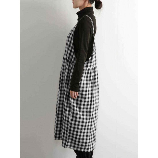 Plus Size Vintage Plaid Spaghetti Straps Women Dress