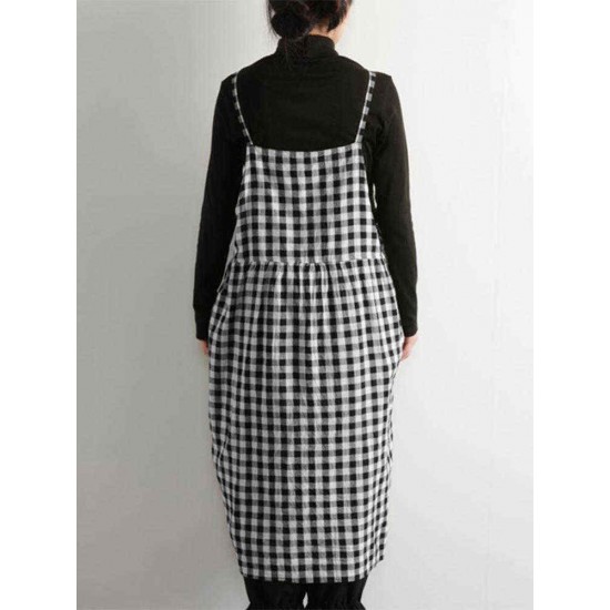 Plus Size Vintage Plaid Spaghetti Straps Women Dress