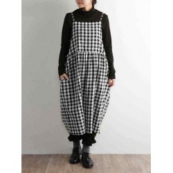 Plus Size Vintage Plaid Spaghetti Straps Women Dress