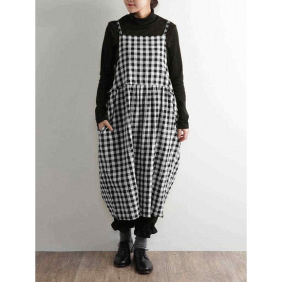 Plus Size Vintage Plaid Spaghetti Straps Women Dress