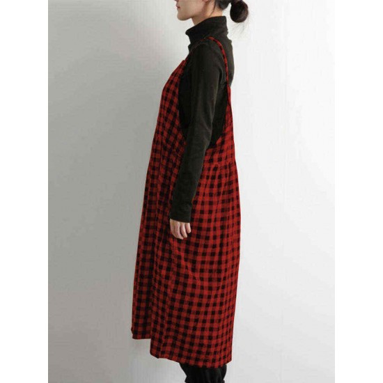Plus Size Vintage Plaid Spaghetti Straps Women Dress