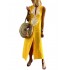 Plus Size Vintage Print V-neck Sleeveless Split Hem Dress For Women