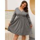 Plus Size Women Autumn V-neck Long Sleeve Casual Dress with Button