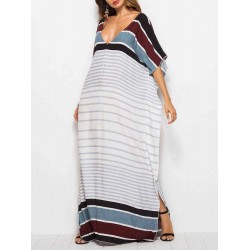 Plus Size Women Bohemian V-neck Batwing Sleeve Maxi Dress