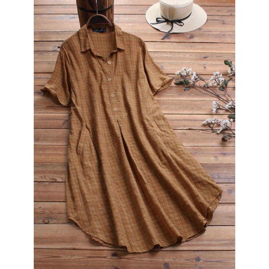 Plus Size Women Button Irregular Hem Plaid Shirt Dress