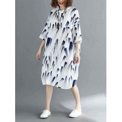 Plus Size Women Casual Crew Neck Loose Shirt Dress