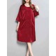 Plus Size Women Casual Dress 3/4 Sleeve Back Buttons Pockets Dresses