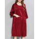 Plus Size Women Casual Dress 3/4 Sleeve Back Buttons Pockets Dresses