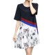 Plus Size Women Casual Dress Cat Printed Short Sleeve Patchwork Chiffon Dresses