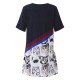 Plus Size Women Casual Dress Cat Printed Short Sleeve Patchwork Chiffon Dresses