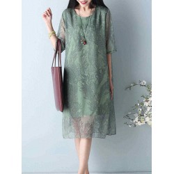 Plus Size Women Casual Dress Layered Printed Half Sleeve Dresses