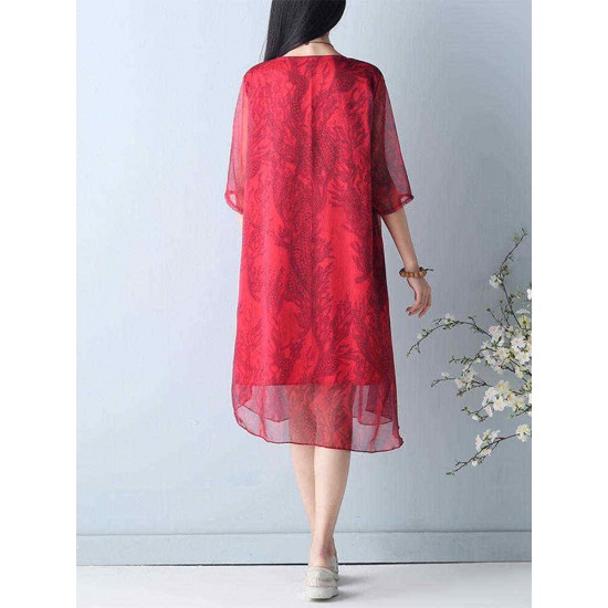 Plus Size Women Casual Dress Layered Printed Half Sleeve Dresses