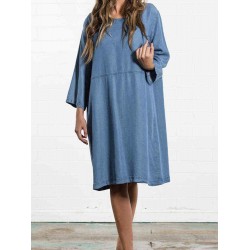 Plus Size Women Casual Round Neck 3/4 Sleeve Dress