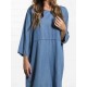 Plus Size Women Casual Round Neck 3/4 Sleeve Dress