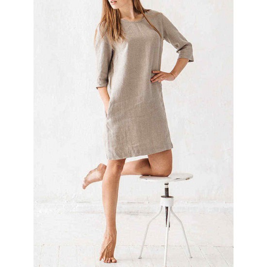 Plus Size Women Crew Neck Half Sleeve Solid Mini Dress