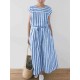 Plus Size Women Daily Casual Stripe Short Sleeve Button Back Dress