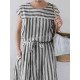 Plus Size Women Daily Casual Stripe Short Sleeve Button Back Dress