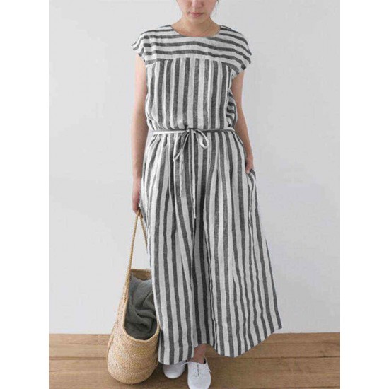 Plus Size Women Daily Casual Stripe Short Sleeve Button Back Dress