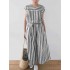 Plus Size Women Daily Casual Stripe Short Sleeve Button Back Dress