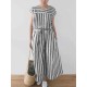 Plus Size Women Daily Casual Stripe Short Sleeve Button Back Dress