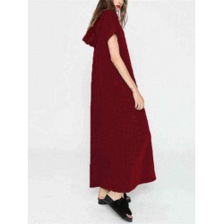 Plus Size Women Hooded Short Sleeve Pockets Casual Loose Dress