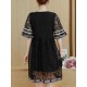 Plus Size Women Letter Printing Hollow Out Black Lace Dress